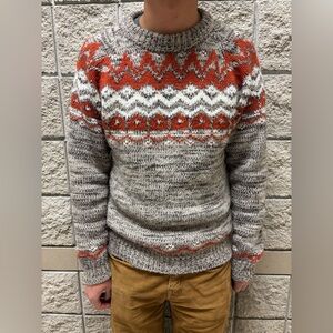 Men's Gray and Orange Christmas Sweater